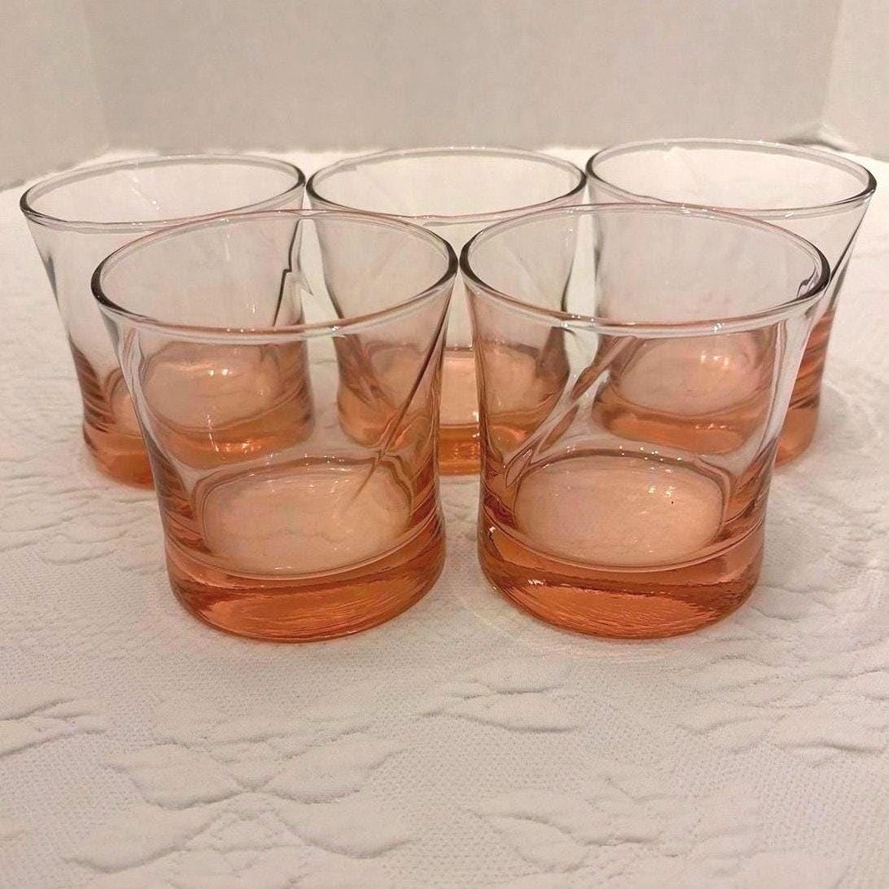 MCM Pink Swirl Heavy Bottom Whiskey Tumblers Lot of 5 Old Fashion Glasses